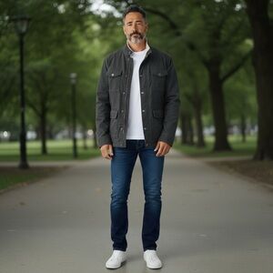 Alesbury Charcoal Coat Sherpa Lined Multi Pocket Men Chore Field‎ Jacket (Large)